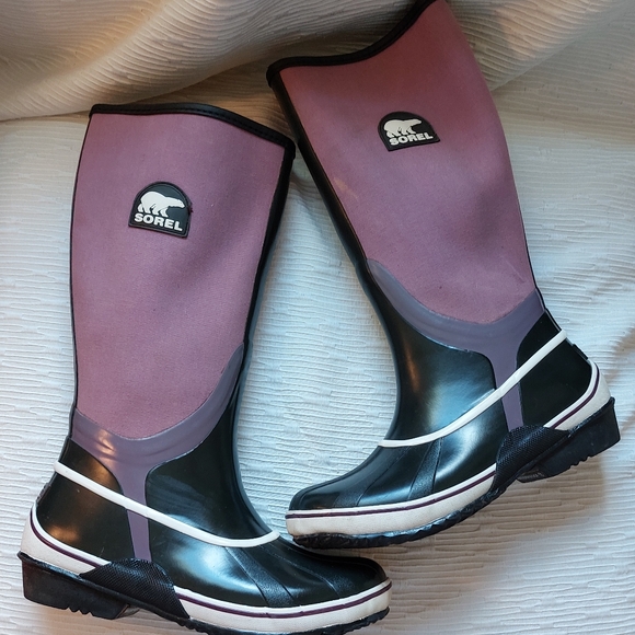 Sorel Black and Purple Tall Rain Boots Size 7 - Picture 5 of 15